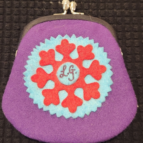 Lulu Guinness Wool Coin Purse Snowflake Purple Blue - Picture 1 of 5